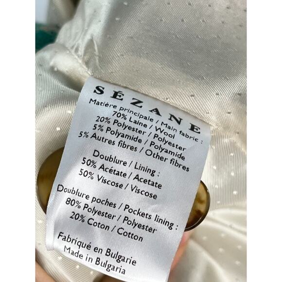 SEZANE Sz 46 14 Green Tan Check Plaid Wool Michele Jacket Blazer - Picture 4 of 12